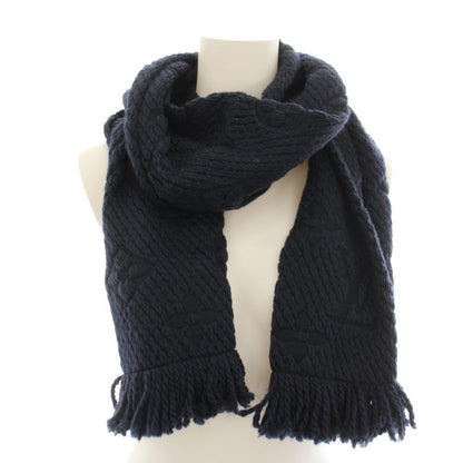 Louis Vuitton Echarpe Logo Mania Blue Nuit Scarf Monogram Fringe Silk Blend — view 3
