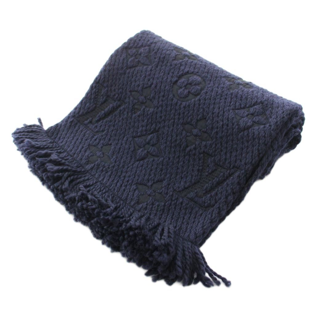 Louis Vuitton Echarpe Logo Mania Blue Nuit Scarf Monogram Fringe Silk Blend — view 2