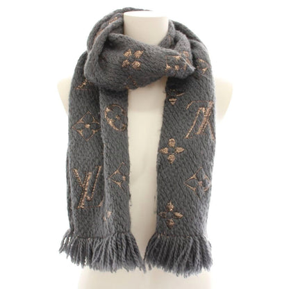 Louis Vuitton Echarpe Logo Mania Shine Scarf Fringe Monogram Silk Blend Gray — view 3
