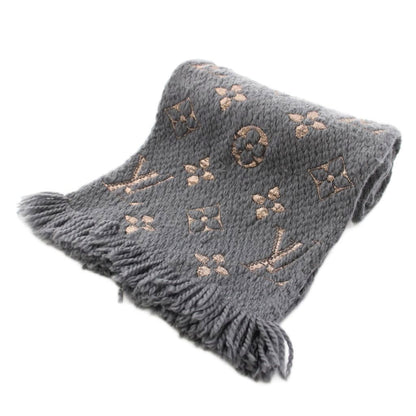 Louis Vuitton Echarpe Logo Mania Shine Scarf Fringe Monogram Silk Blend Gray — view 2