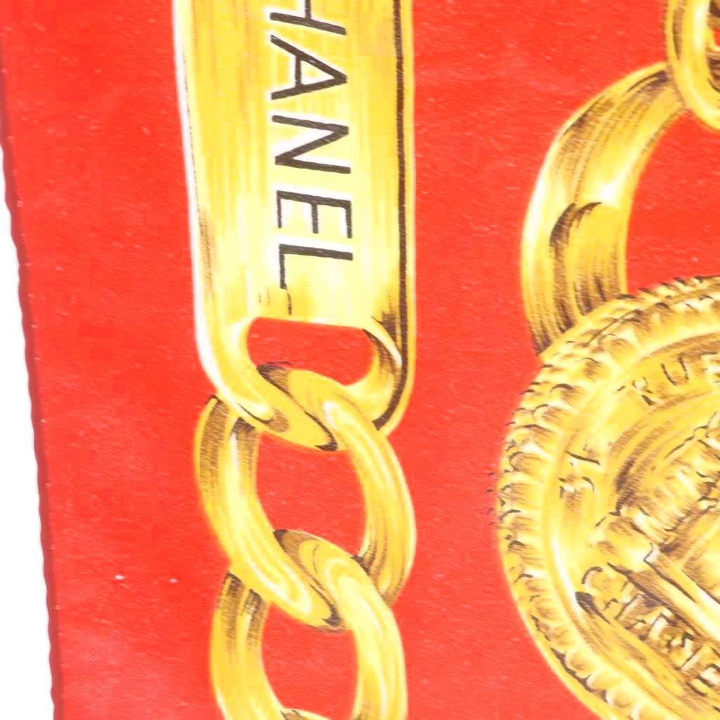 Chanel Scarf Chain Motif CC Logo Silk Red — view 8