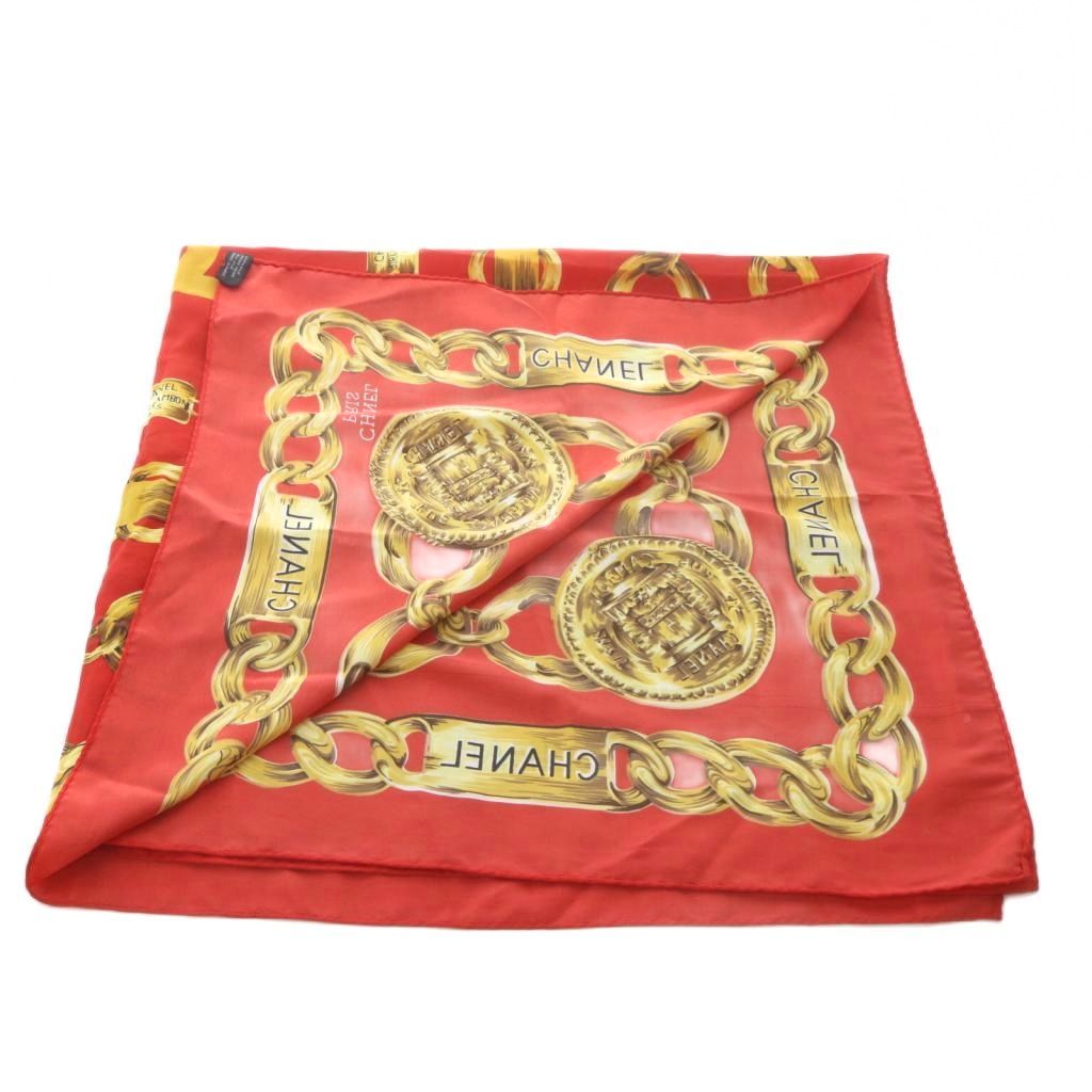 Chanel Scarf Chain Motif CC Logo Silk Red — view 4