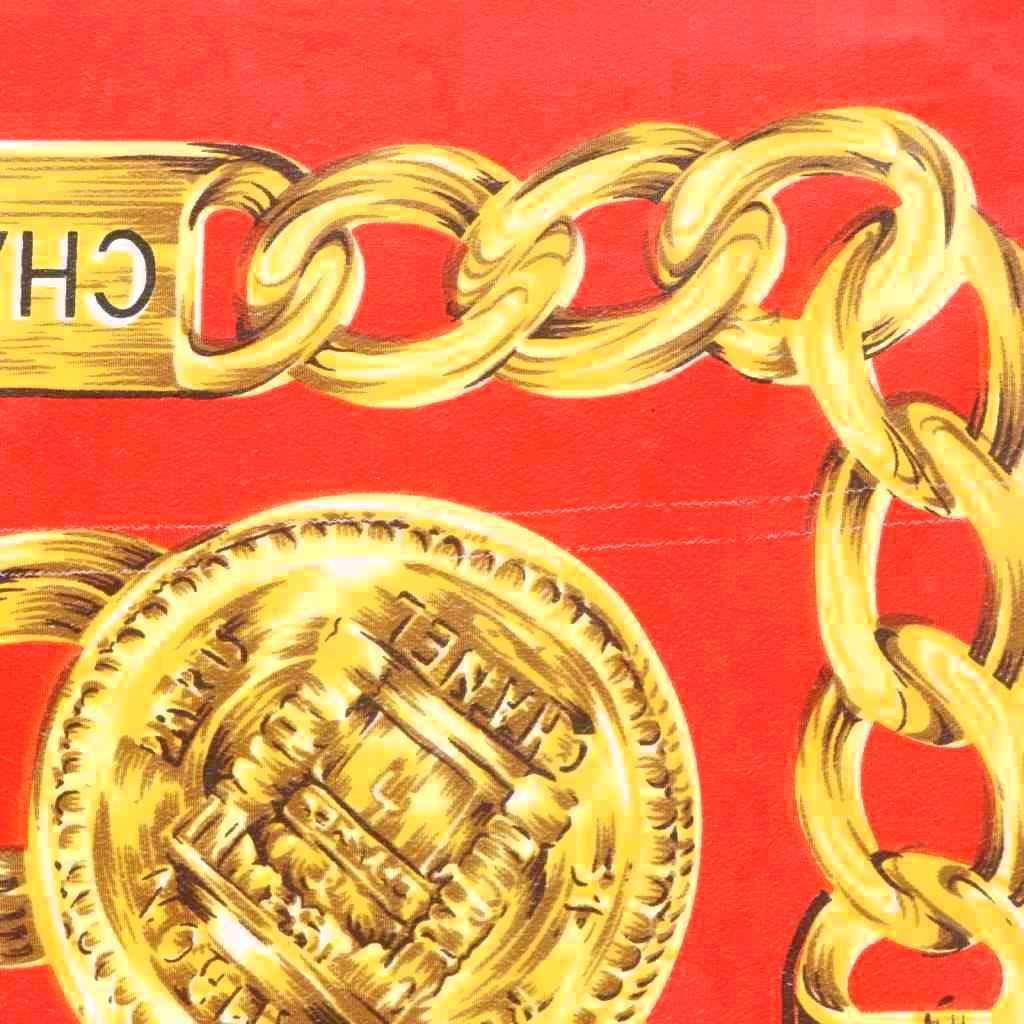 Chanel Scarf Chain Motif CC Logo Silk Red — view 6