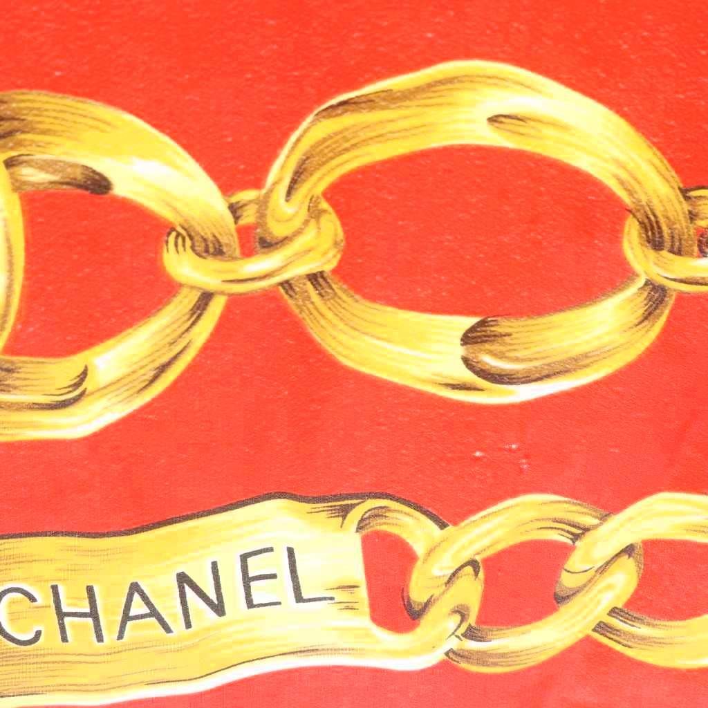 Chanel Scarf Chain Motif CC Logo Silk Red — view 7