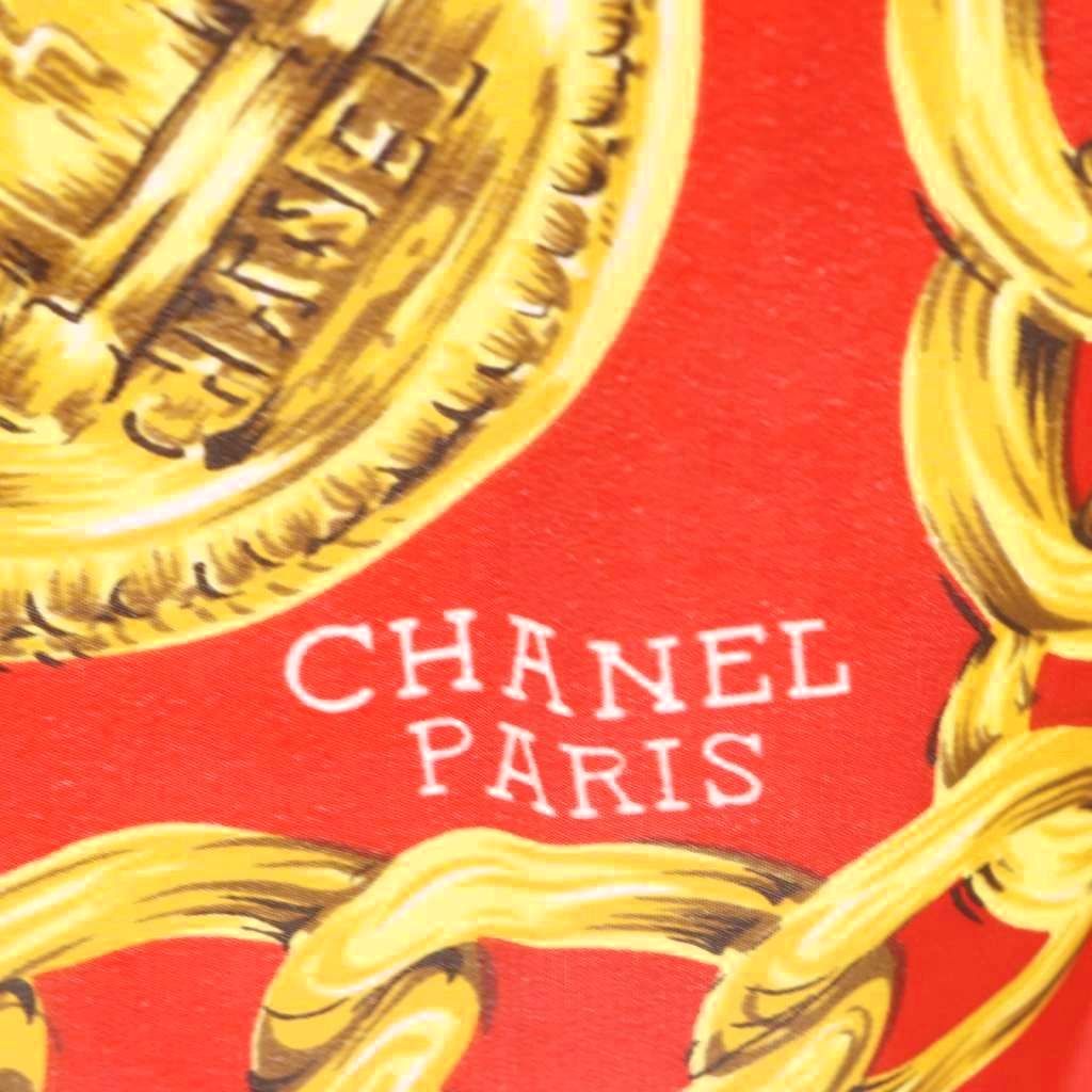 Chanel Scarf Chain Motif CC Logo Silk Red — view 2