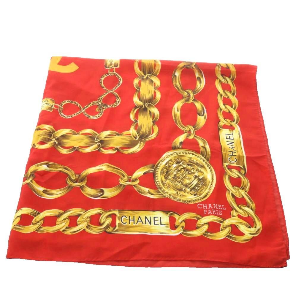 Chanel Scarf Chain Motif CC Logo Silk Red — view 3