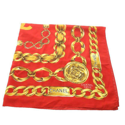 Chanel Scarf Chain Motif CC Logo Silk Red — view 3