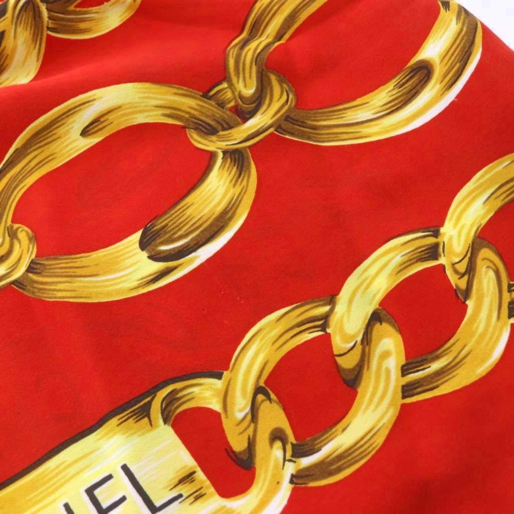 Chanel Scarf Chain Motif CC Logo Silk Red — view 9