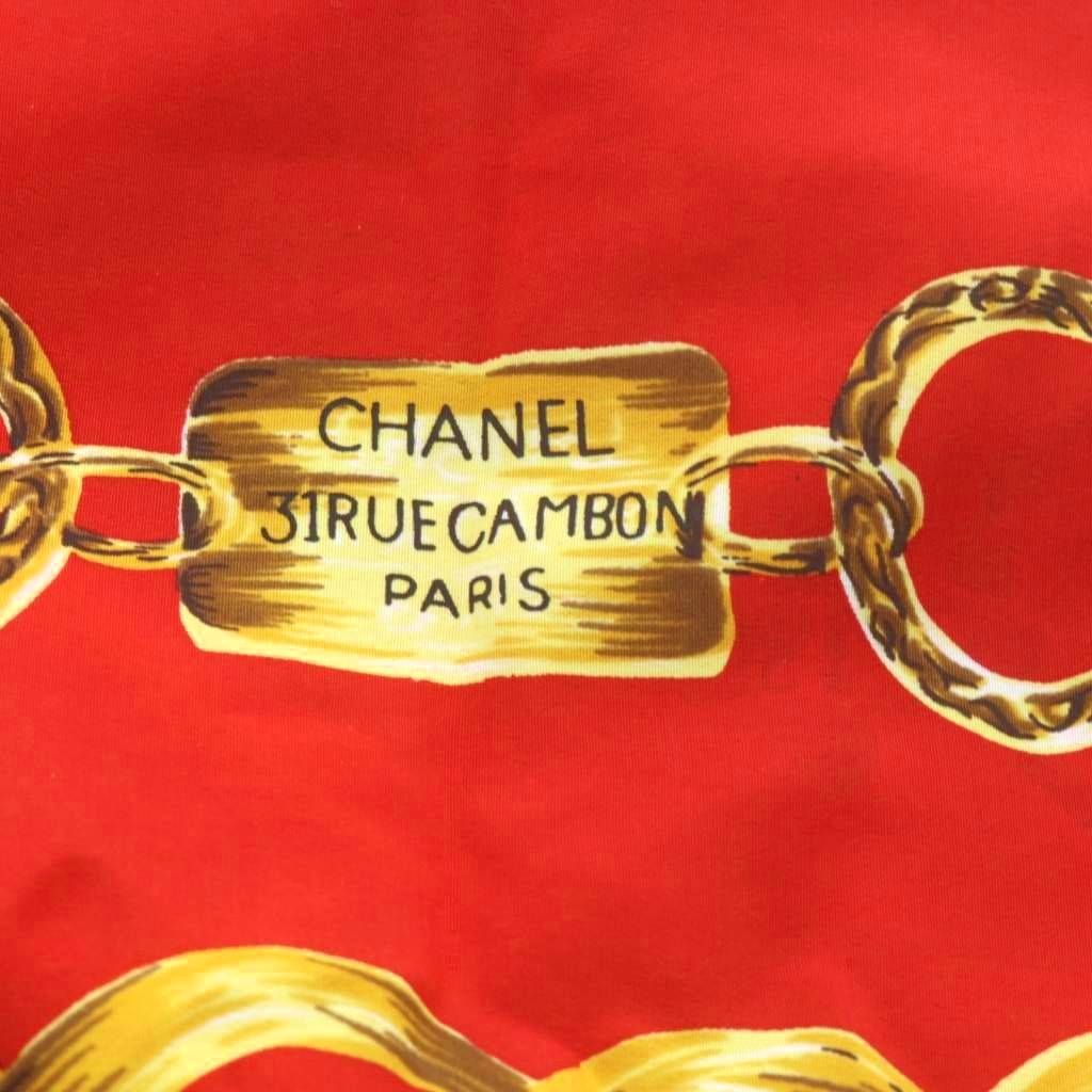 Chanel Scarf Chain Motif CC Logo Silk Red — view 5