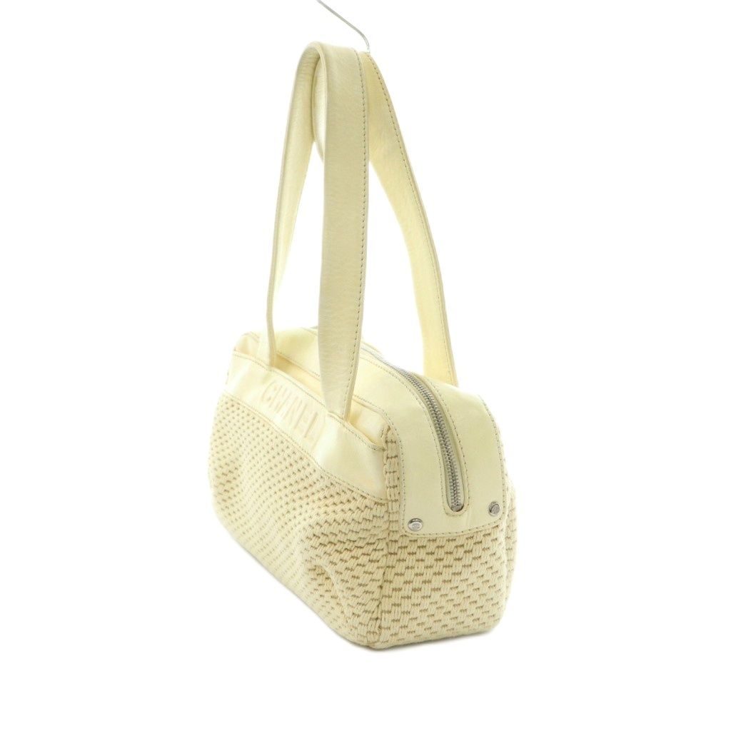 Chanel Handbag Knit Leather Trim Ivory — view 3