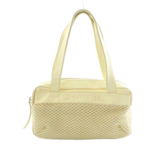 Chanel Handbag Knit Leather Trim Ivory