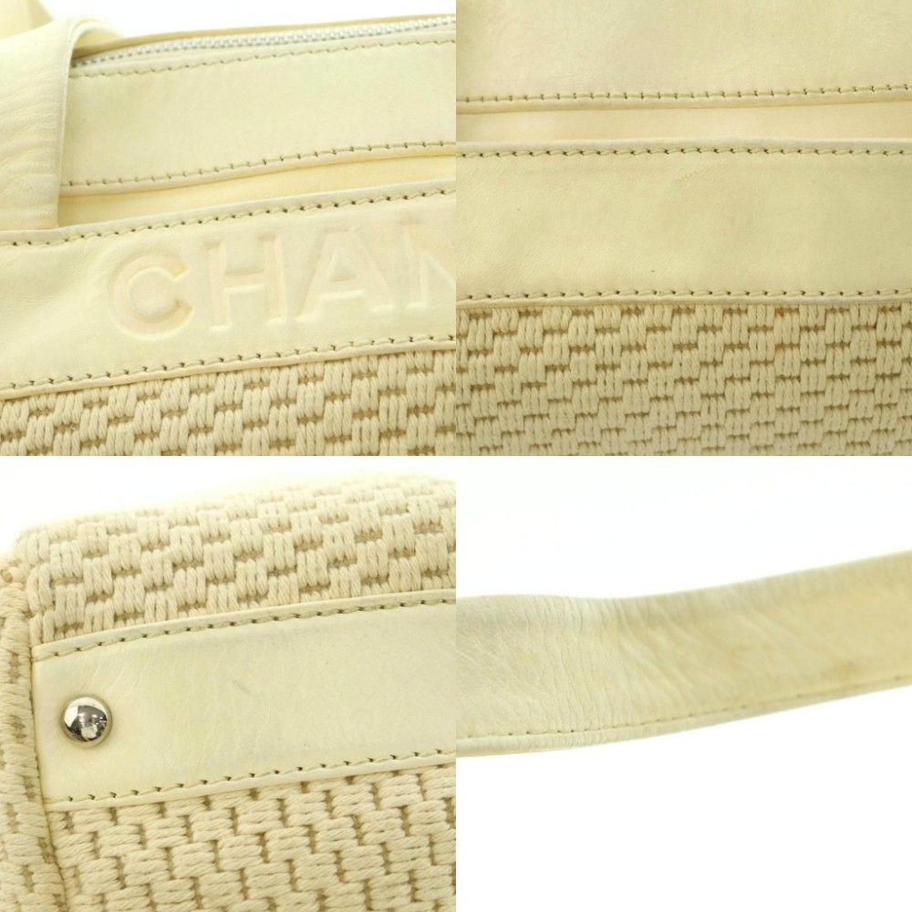 Chanel Handbag Knit Leather Trim Ivory — view 8