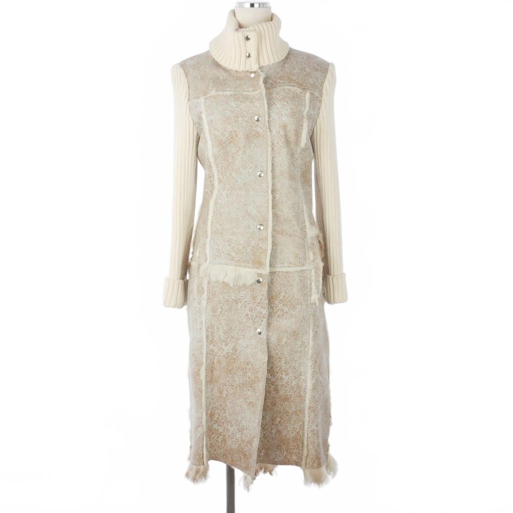 Dolce & Gabbana Coat Shearling Leather Knit Contrast High Neck Long Length 42