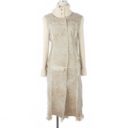 Dolce & Gabbana Coat Shearling Leather Knit Contrast High Neck Long Length 42