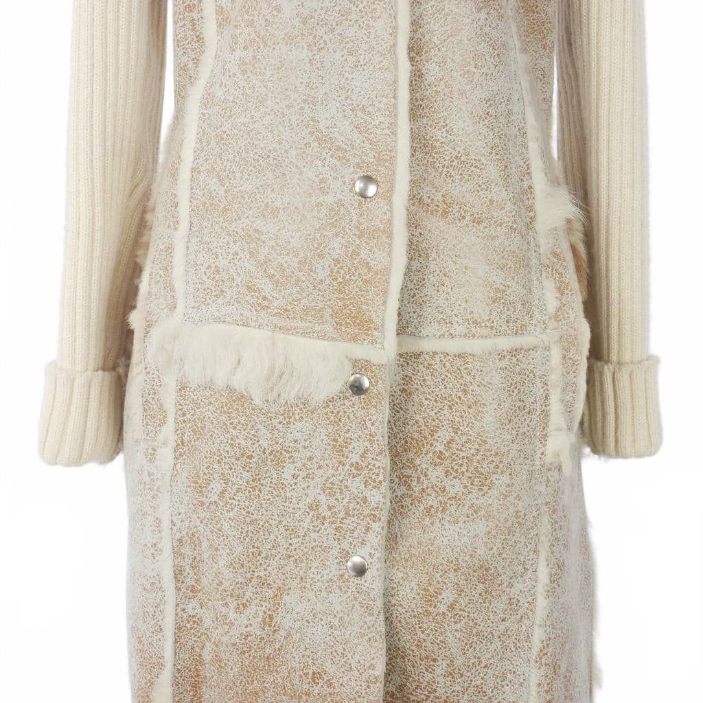 Dolce & Gabbana Coat Shearling Leather Knit Contrast High Neck Long Length 42 — view 3