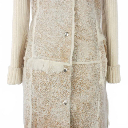 Dolce & Gabbana Coat Shearling Leather Knit Contrast High Neck Long Length 42 — view 3