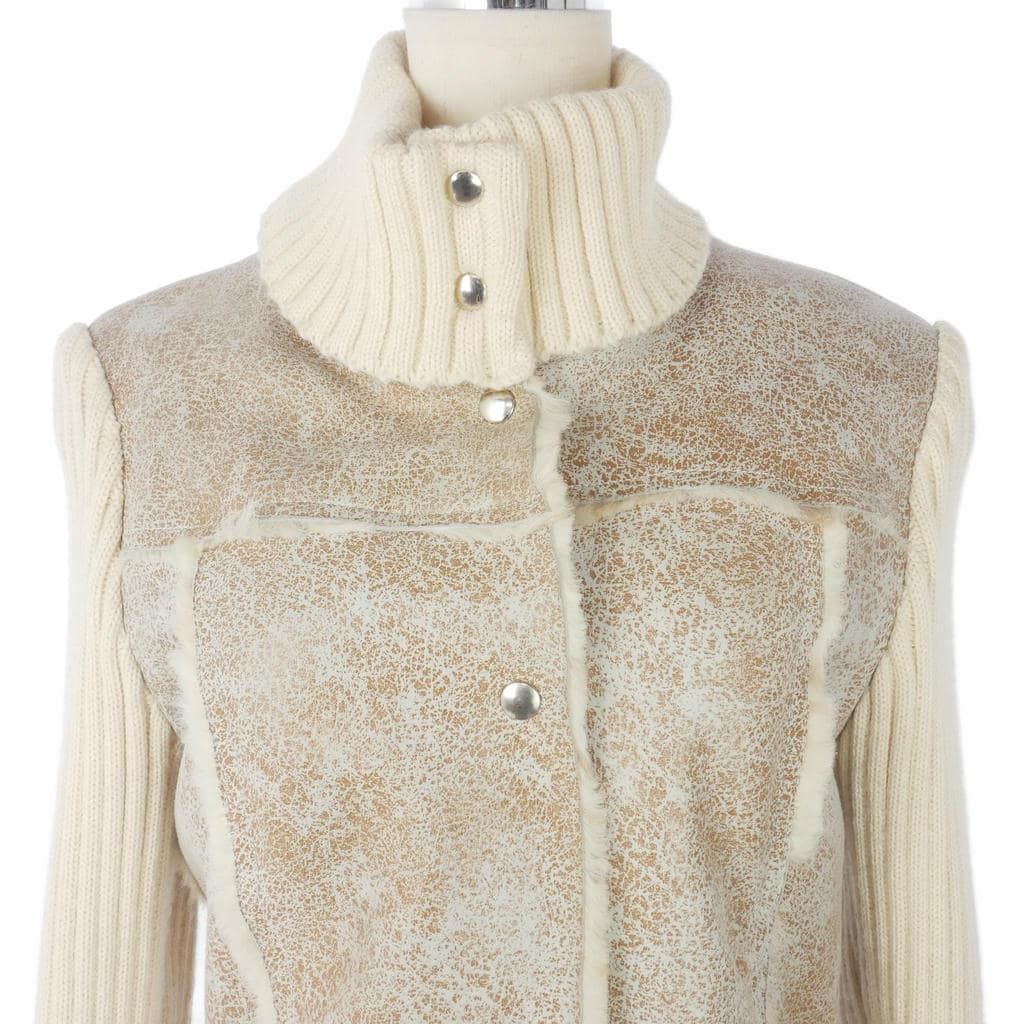 Dolce & Gabbana Coat Shearling Leather Knit Contrast High Neck Long Length 42 — view 2