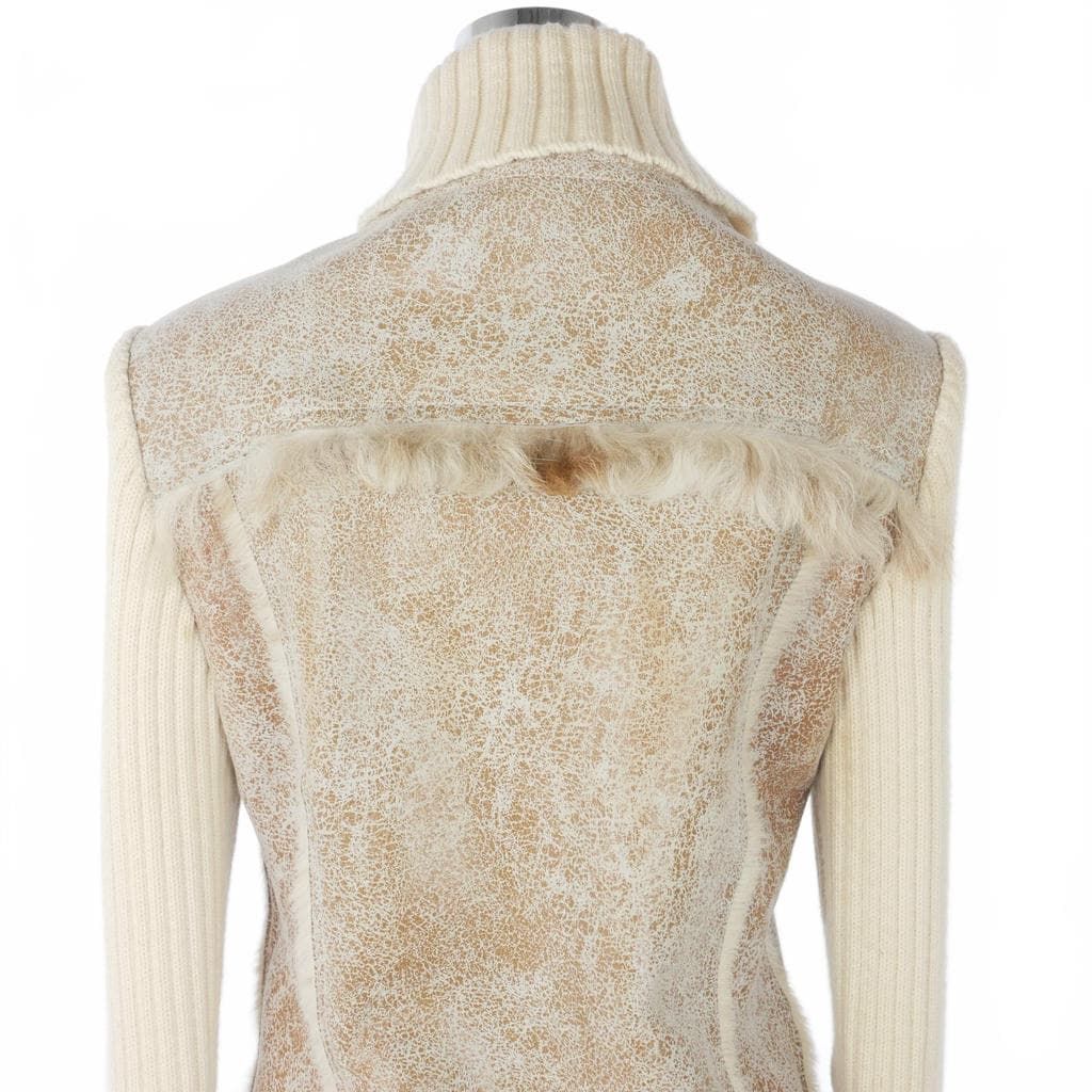Dolce & Gabbana Coat Shearling Leather Knit Contrast High Neck Long Length 42 — view 7