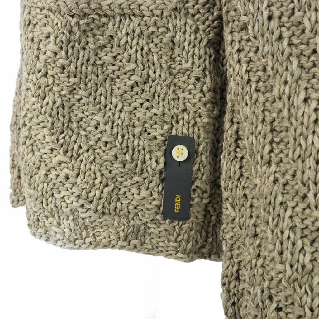 Fendi Cotton Knit Cardigan Long Sleeve with Collar Logege 46 Gray G3x — view 4