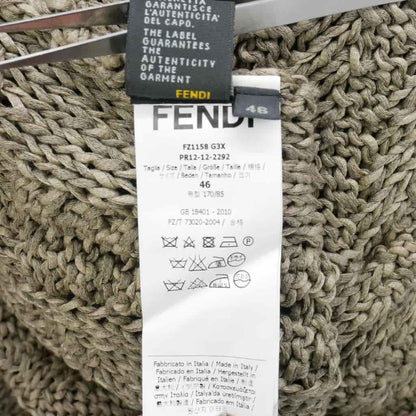 Fendi Cotton Knit Cardigan Long Sleeve with Collar Logege 46 Gray G3x — view 9