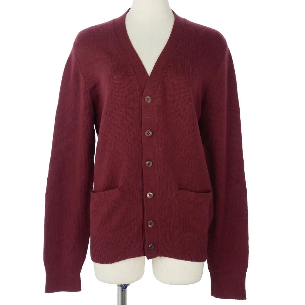 Prada Knit Cardigan Elbow Patch Neck Long Sleeve 46 Red