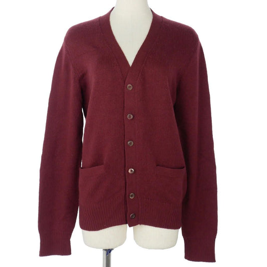 Prada Knit Cardigan Elbow Patch Neck Long Sleeve 46 Red