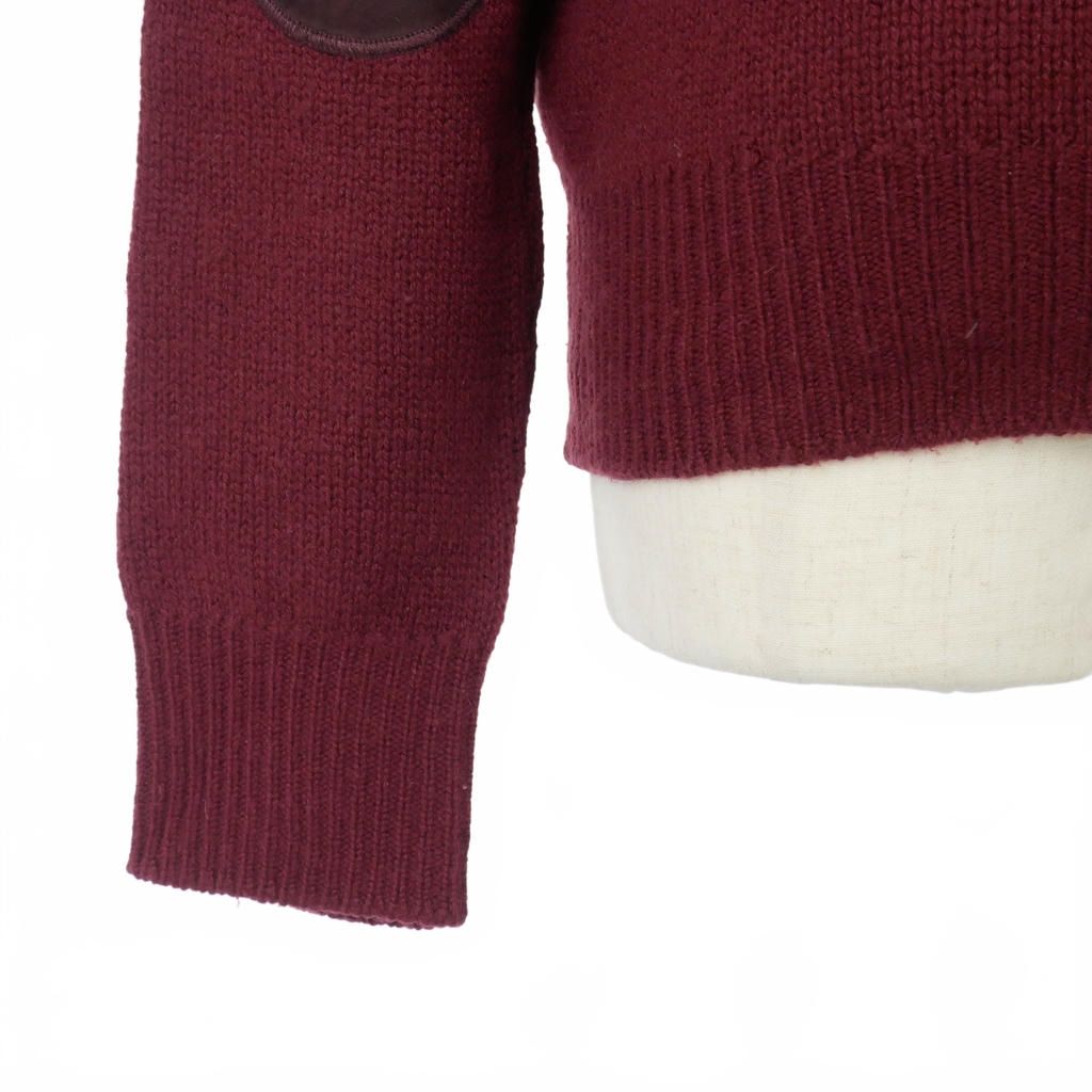 Prada Knit Cardigan Elbow Patch Neck Long Sleeve 46 Red — view 7