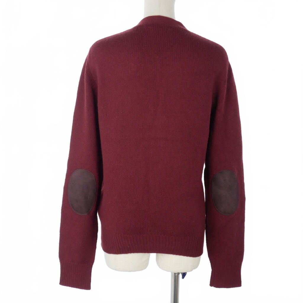 Prada Knit Cardigan Elbow Patch Neck Long Sleeve 46 Red — view 4