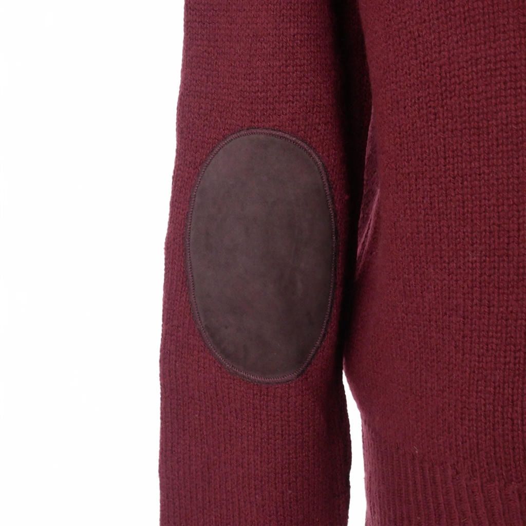 Prada Knit Cardigan Elbow Patch Neck Long Sleeve 46 Red — view 6