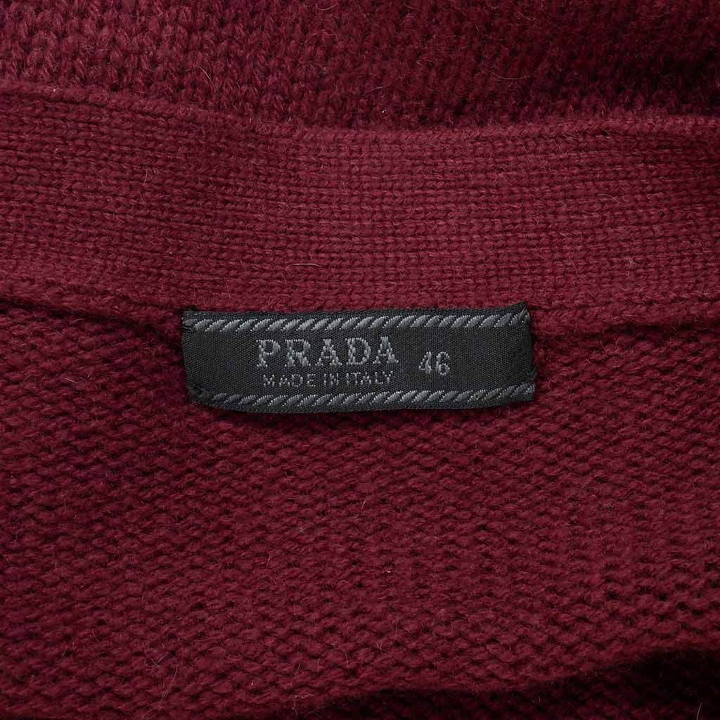 Prada Knit Cardigan Elbow Patch Neck Long Sleeve 46 Red — view 8