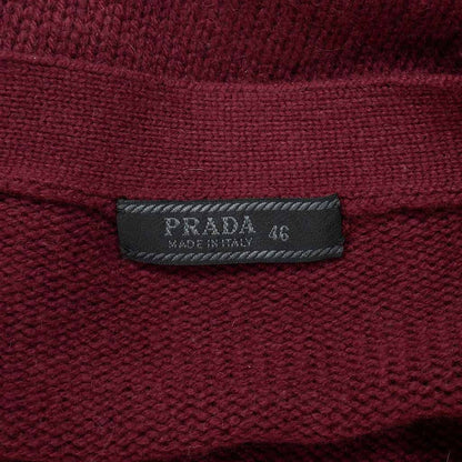 Prada Knit Cardigan Elbow Patch Neck Long Sleeve 46 Red — view 8