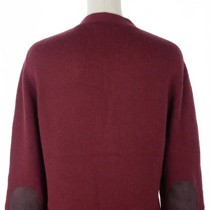 Prada Knit Cardigan Elbow Patch Neck Long Sleeve 46 Red — view 5