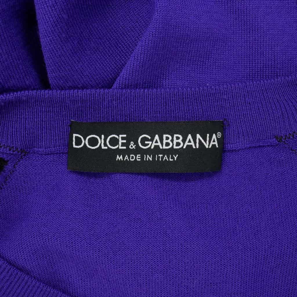 Dolce & Gabbana Lace Contrast Knit Sweater Long Sleeve Neck Wool 40 Purple — view 8