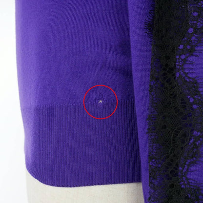 Dolce & Gabbana Lace Contrast Knit Sweater Long Sleeve Neck Wool 40 Purple — view 4