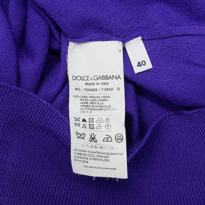 Dolce & Gabbana Lace Contrast Knit Sweater Long Sleeve Neck Wool 40 Purple — view 9