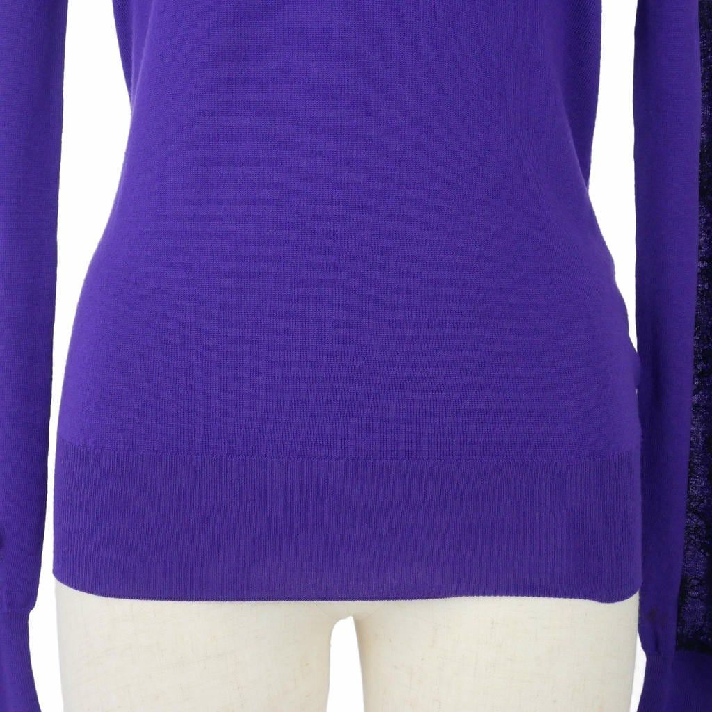 Dolce & Gabbana Lace Contrast Knit Sweater Long Sleeve Neck Wool 40 Purple — view 3