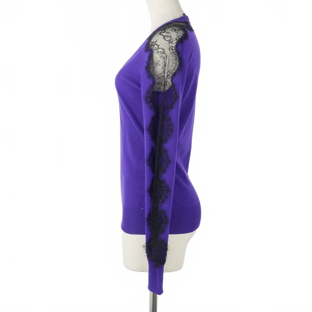 Dolce & Gabbana Lace Contrast Knit Sweater Long Sleeve Neck Wool 40 Purple — view 5