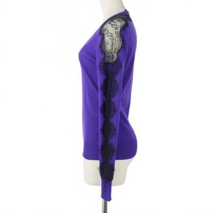Dolce & Gabbana Lace Contrast Knit Sweater Long Sleeve Neck Wool 40 Purple — view 5
