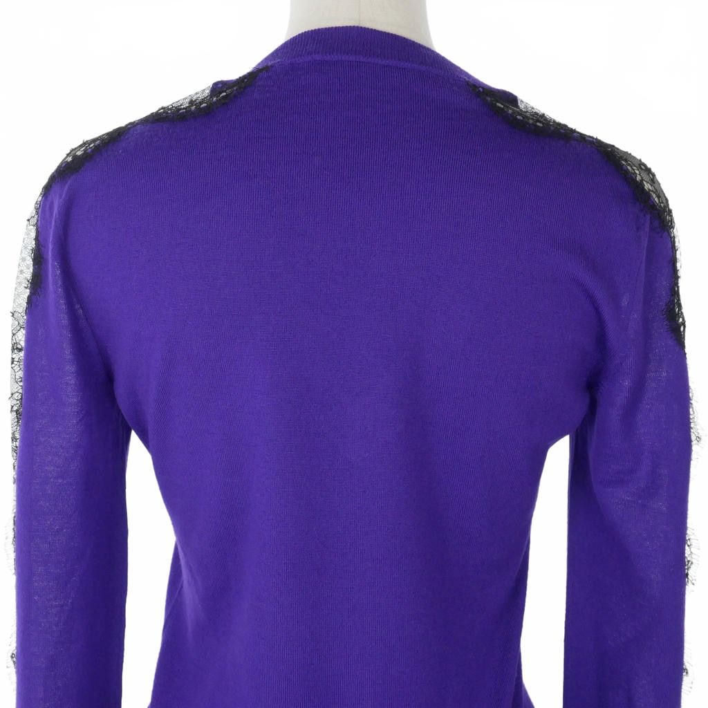 Dolce & Gabbana Lace Contrast Knit Sweater Long Sleeve Neck Wool 40 Purple — view 7