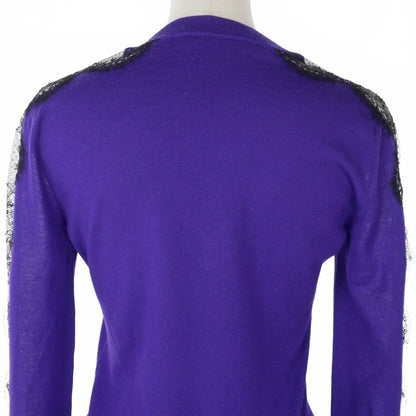Dolce & Gabbana Lace Contrast Knit Sweater Long Sleeve Neck Wool 40 Purple — view 7
