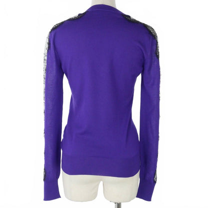 Dolce & Gabbana Lace Contrast Knit Sweater Long Sleeve Neck Wool 40 Purple — view 6