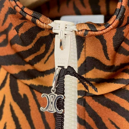 Celine Tiger Zip Up Track Jacket Zip UP Sweatshirt Animal Pattern XS Brown — view 6