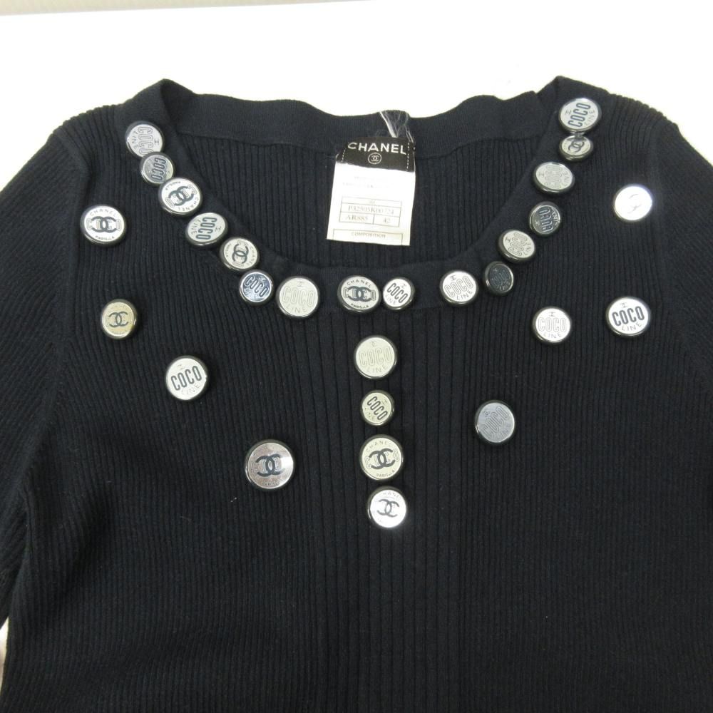 Chanel 08c Cropped T Coco Button Knit Sweater Navy Blue 42 LL — view 2