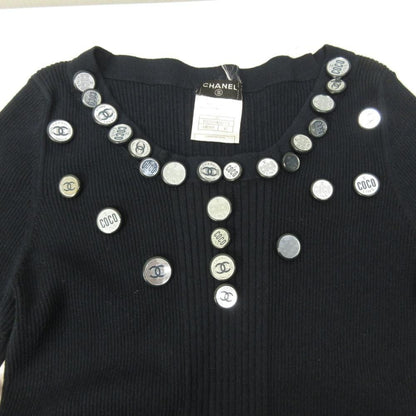 Chanel 08c Cropped T Coco Button Knit Sweater Navy Blue 42 LL — view 2