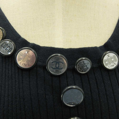 Chanel 08c Cropped T Coco Button Knit Sweater Navy Blue 42 LL — view 7