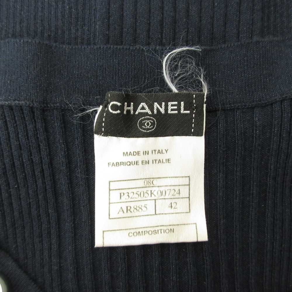 Chanel 08c Cropped T Coco Button Knit Sweater Navy Blue 42 LL — view 3