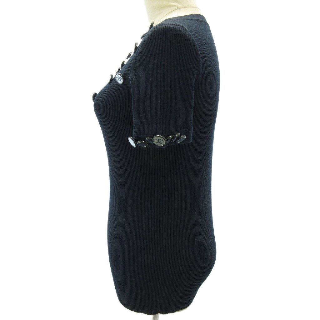 Chanel 08c Cropped T Coco Button Knit Sweater Navy Blue 42 LL — view 5