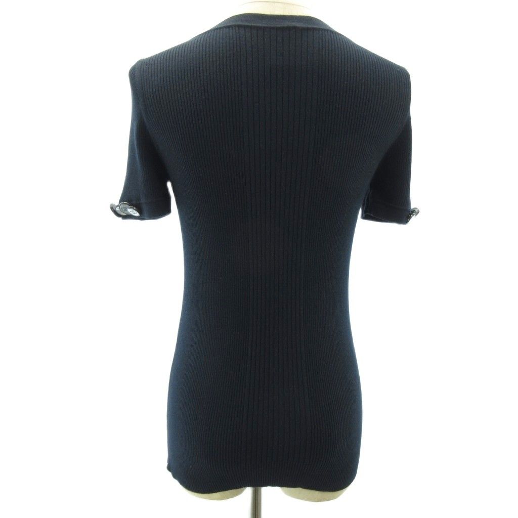 Chanel 08c Cropped T Coco Button Knit Sweater Navy Blue 42 LL — view 6