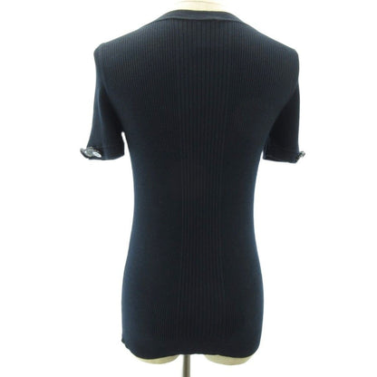 Chanel 08c Cropped T Coco Button Knit Sweater Navy Blue 42 LL — view 6