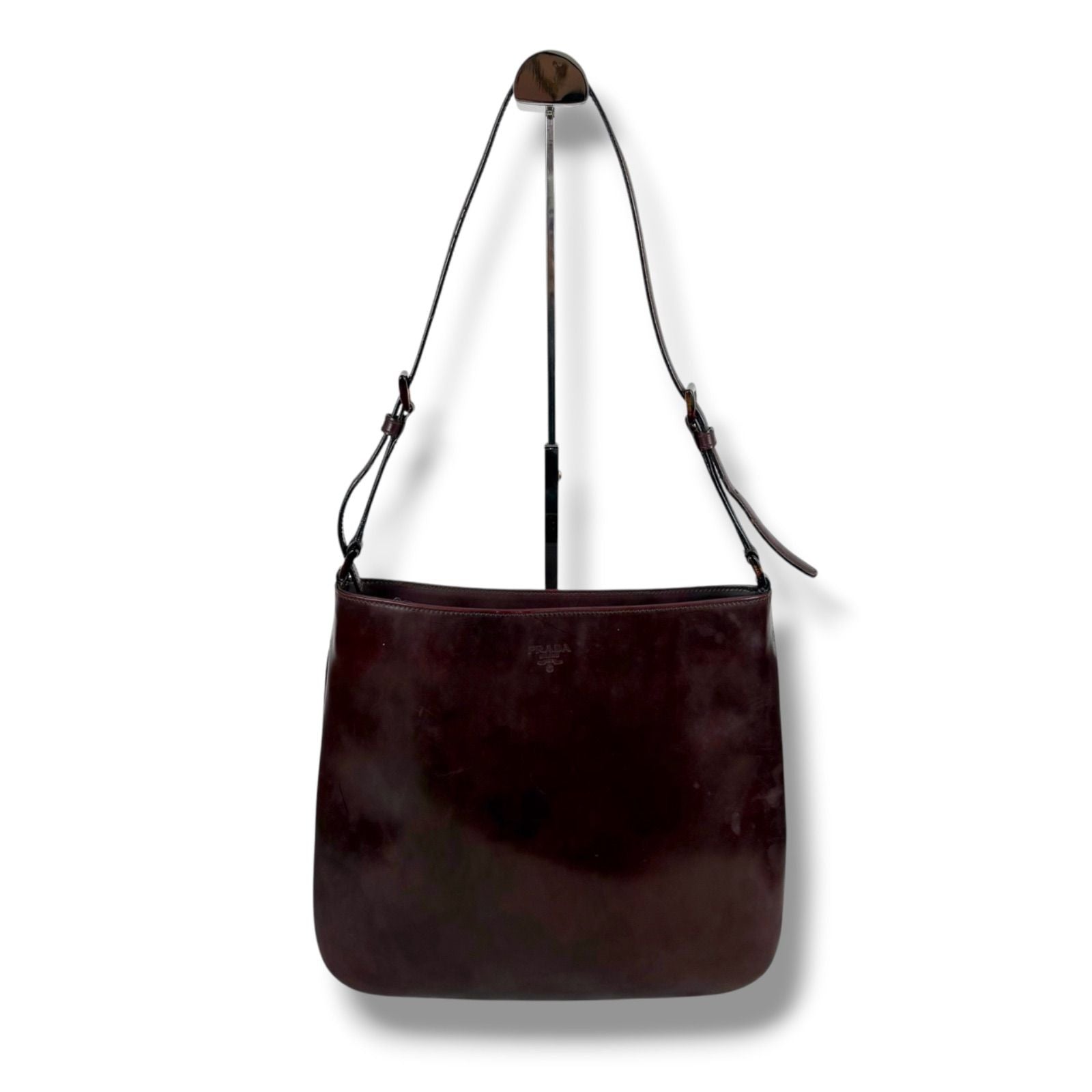 Prada Mirror Calf Leather Shoulder Bag Bordeaux — view 2